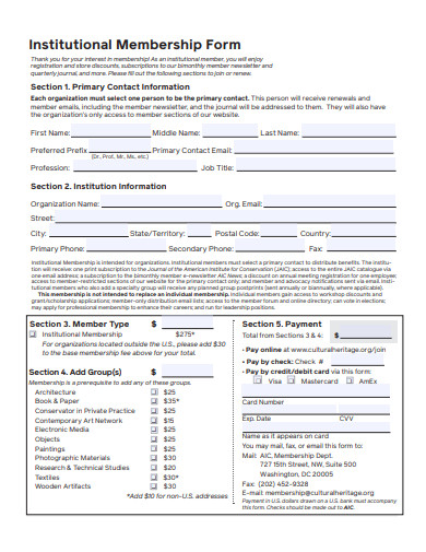 institutional membership form template