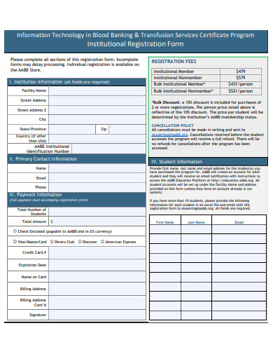 institutional registration form template