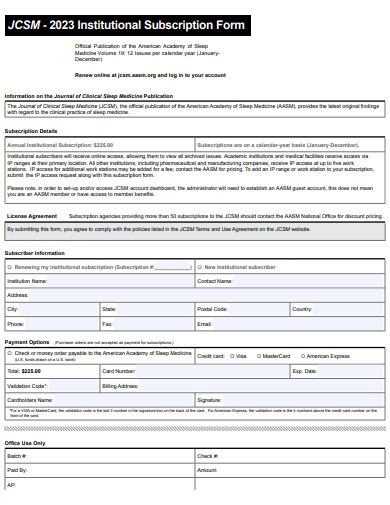 institutional subscription form template