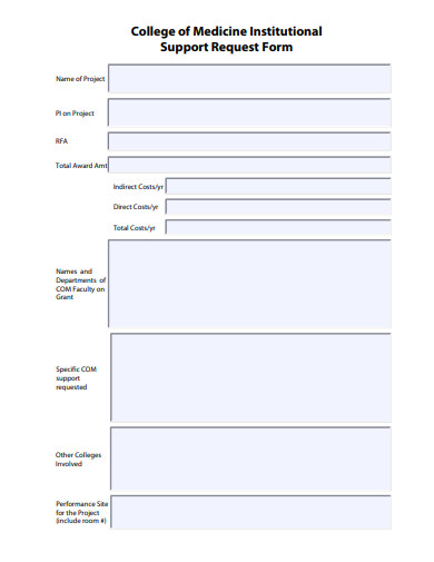 institutional support request form template