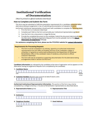 institutional verification of documentation form template