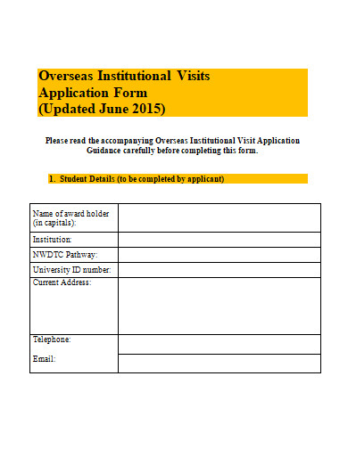 institutional visits application form template