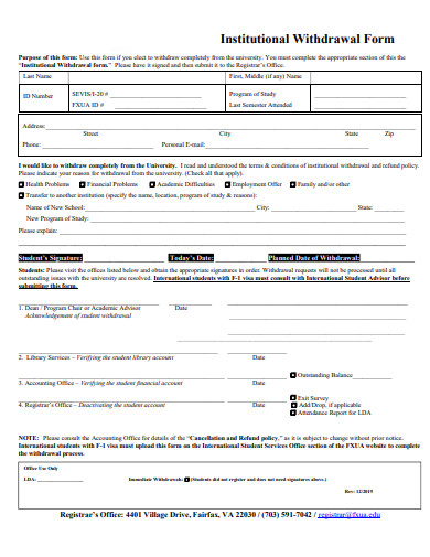 institutional withdrawal form template