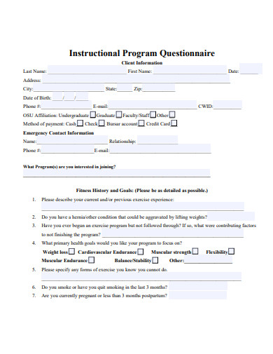 instructional program questionnaire template