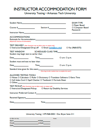 instructor accommodation form template
