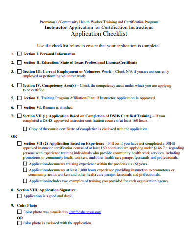 instructor application checklist template