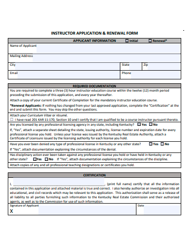 instructor application and renewal form template