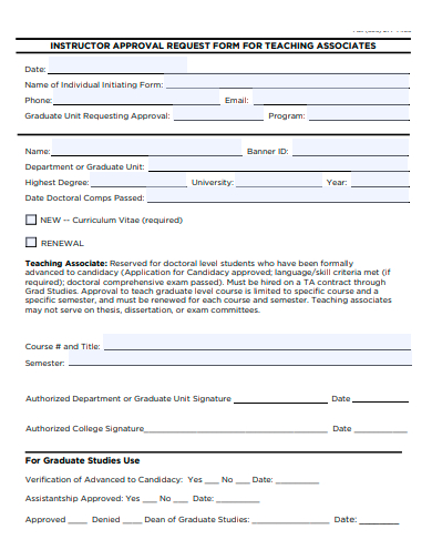 instructor approval request form template