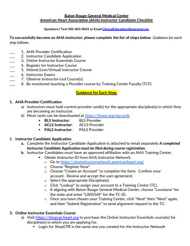 instructor candidate checklist template
