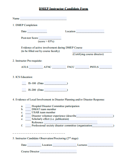 instructor candidate form template