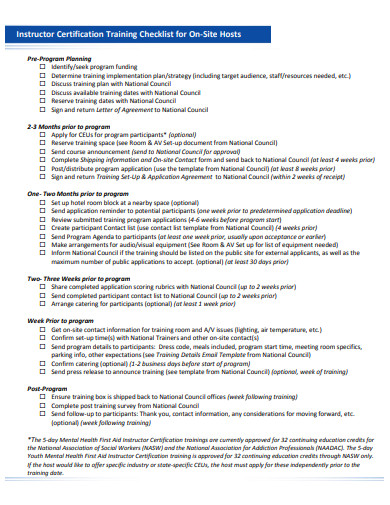 instructor certification training checklist template