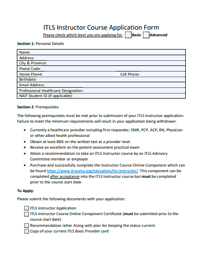 instructor course application form template