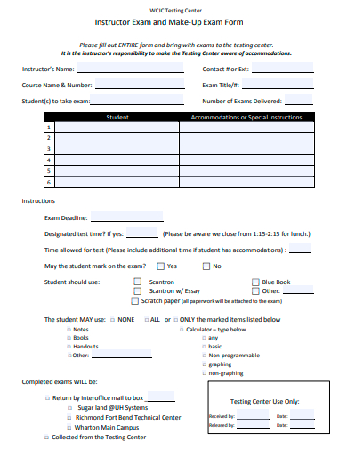 instructor exam and make up form template
