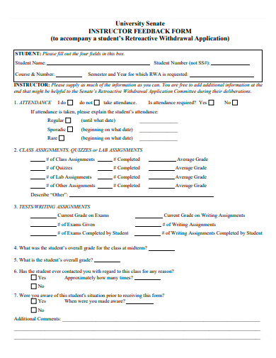 instructor feedback form template