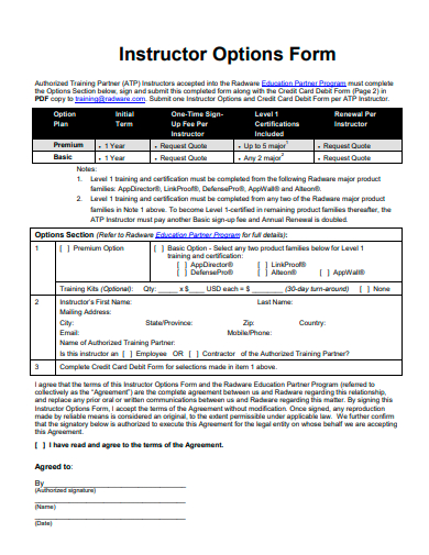 instructor options form template