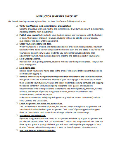 instructor semester checklist template