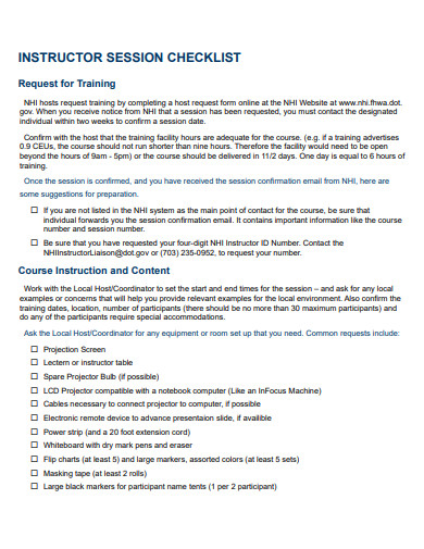 instructor session checklist template
