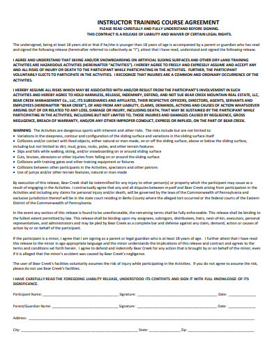 instructor training course agreement template