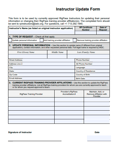 instructor update form template