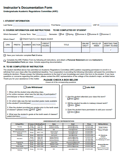 instructors documentation form template