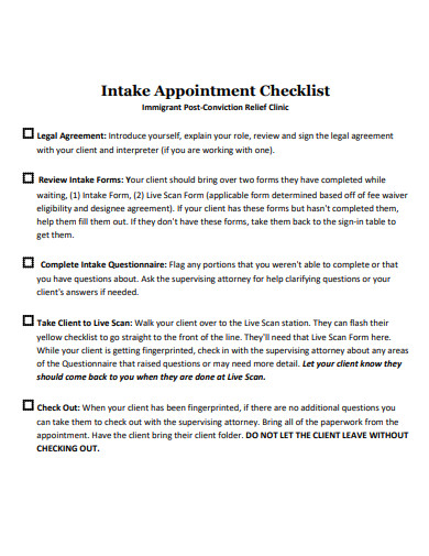intake appointment checklist template