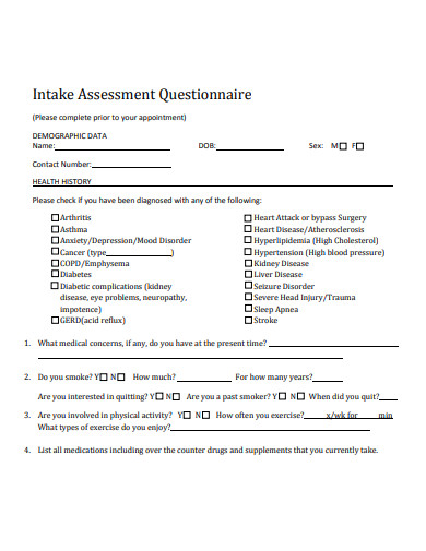 intake assessment questionnaire template