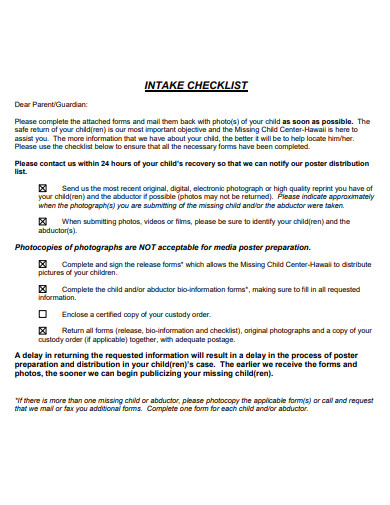 intake checklist example