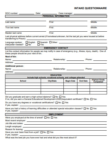 intake questionnaire template