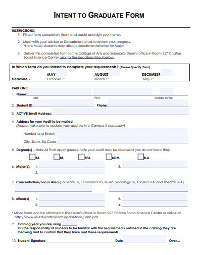 intent to graduate form template