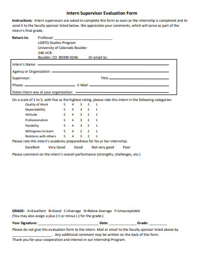 intern supervisor evaluation form template