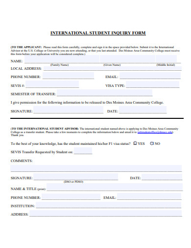 international student inquiry form template