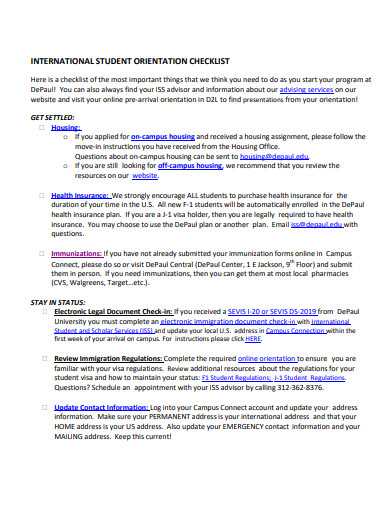 international student orientation checklist template