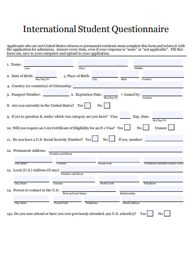 international student questionnaire template