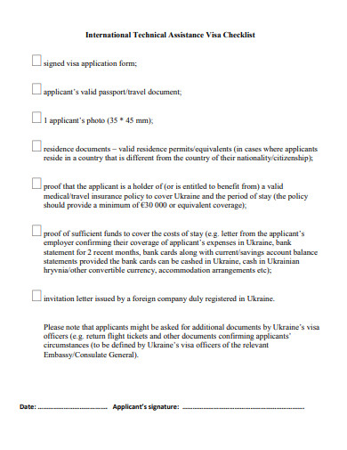 international technical assistance visa checklist template