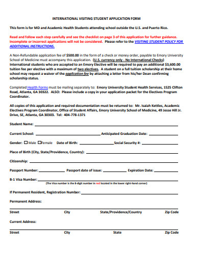 international visiting student application form template