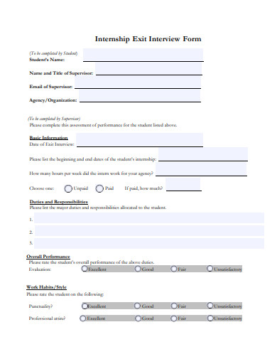 internship exit interview form template