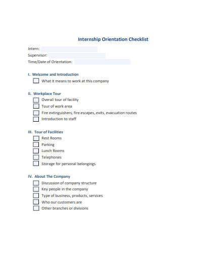 internship orientation checklist template
