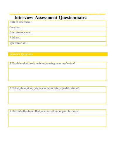 interview assessment questionnaire template