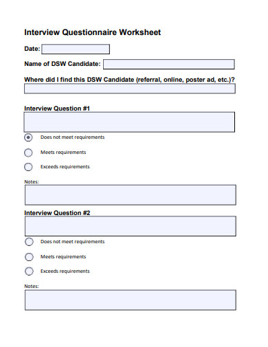 interview questionnaire worksheet template