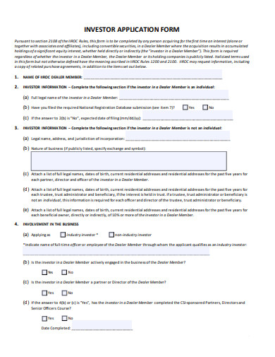 investor application form template