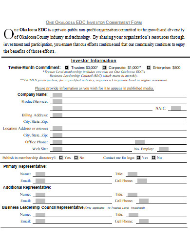 investor commitment form template