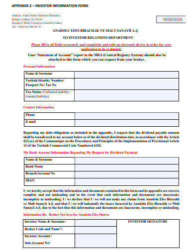 investor information form template