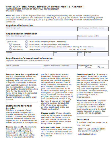 investor investment statement form template