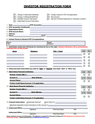 investor registration form template