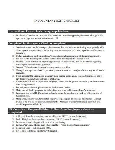 involuntary exit checklist template