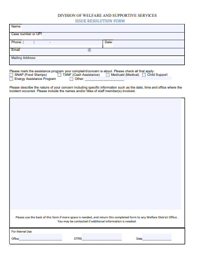 issue resolution form template