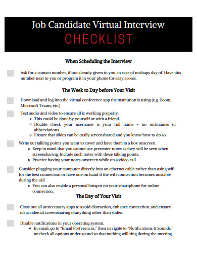 job candidate virtual interview checklist template