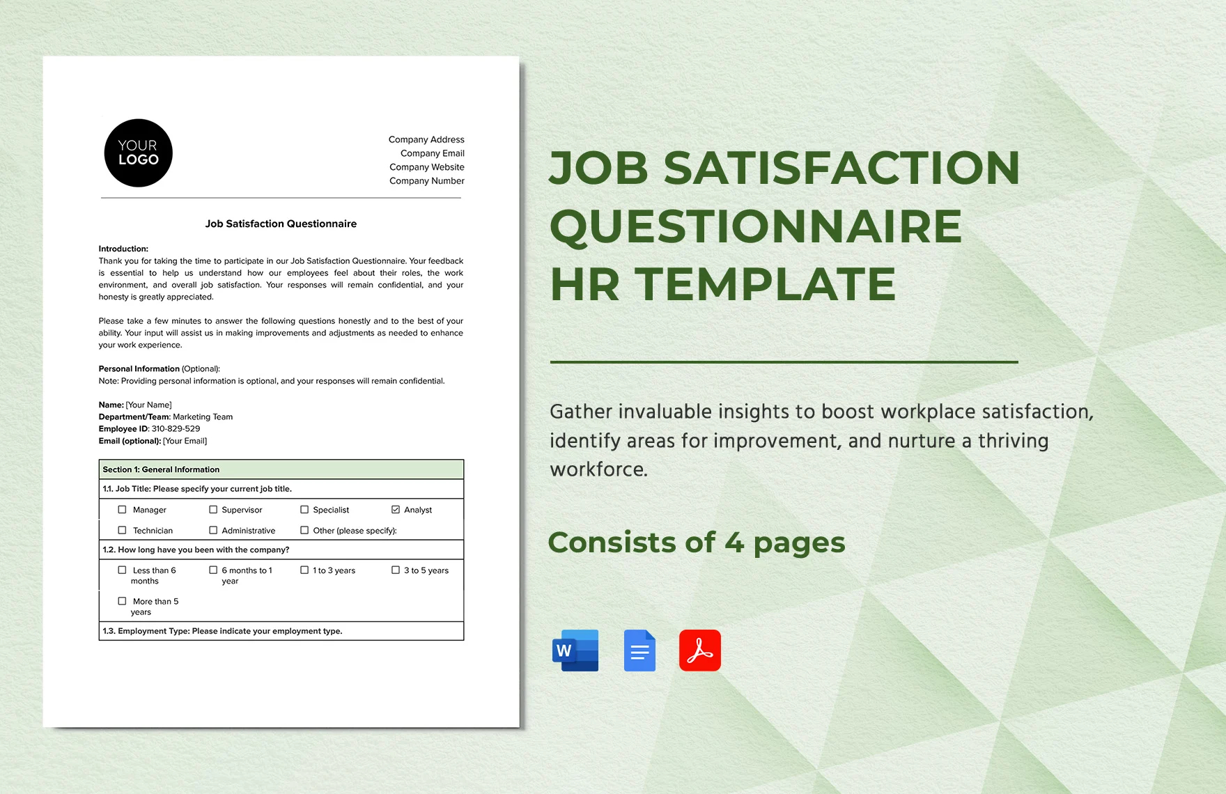 job satisfaction questionnaire template