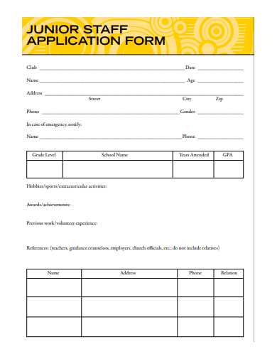 junior staff application form template