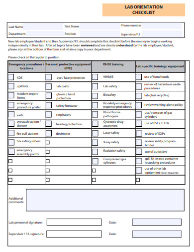 lab orientation checklist template